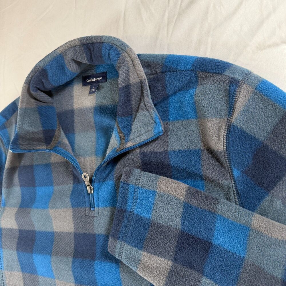 Croft & Barrow Blue & Grey Plaid Fleece Quarter-Zip Pullover Men's Size Large